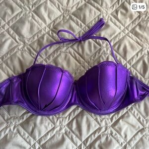 Disney Ariel Little Mermaid metallic purple seashell strapless bikini top medium